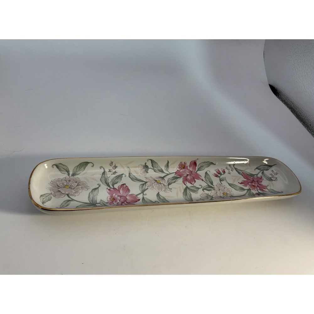 Vintage OTAGIRI Olive Or Sushi That Desk Vanity Prima Floral‎ Japan Gold Trim